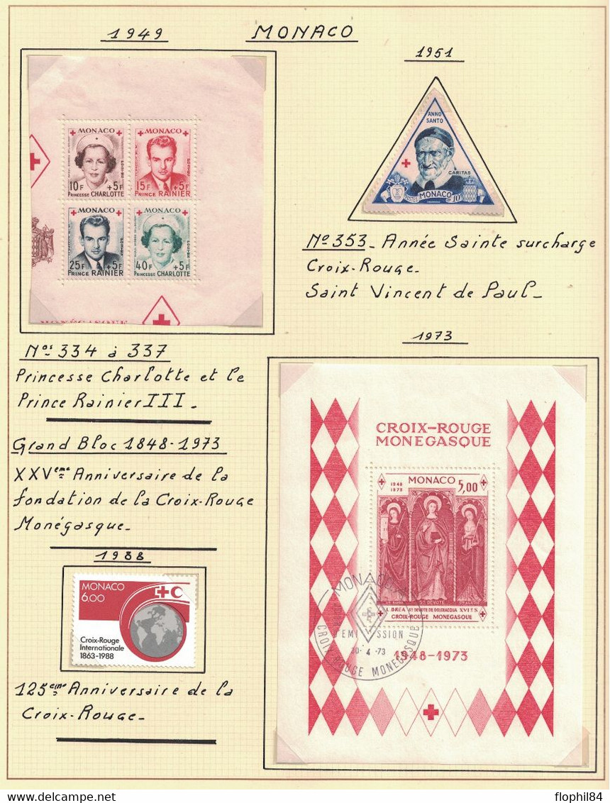 CROIX ROUGE - TIMBRES DIVERS SUR 4 FEUILLES LINDNER DONT: HONGRIE - MONACO - GABON - TOGO. - Collections (en Albums)