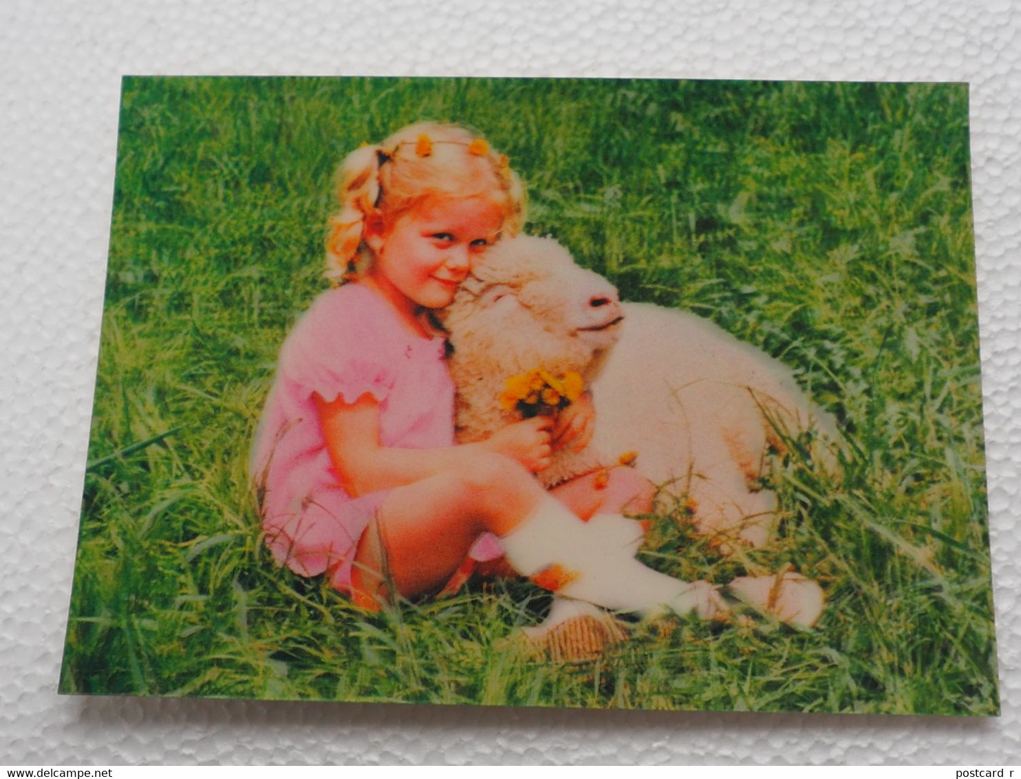 3d 3 D Lenticular Stereo Postcard Child And Lamb   A 214 - Cartoline Stereoscopiche