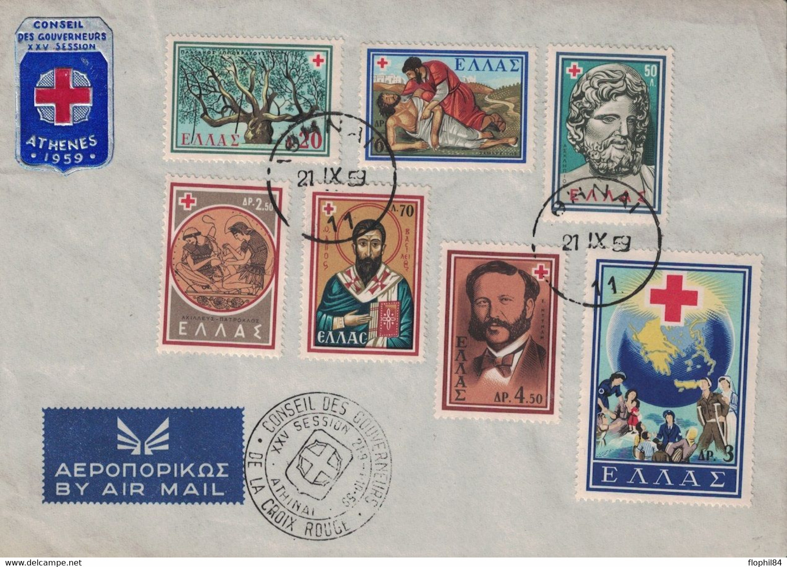 GRECE - CROIX ROUGE - CONSEIL DES GOUVERNEURS ATHENES 1959 - SUPERBE ENVELOPPE. - Covers & Documents