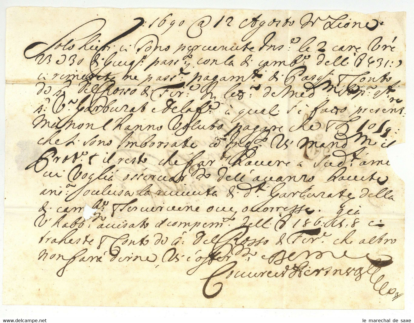 Lyon 1690 Pour Livorno Taxe 34 - ....-1700: Precursores