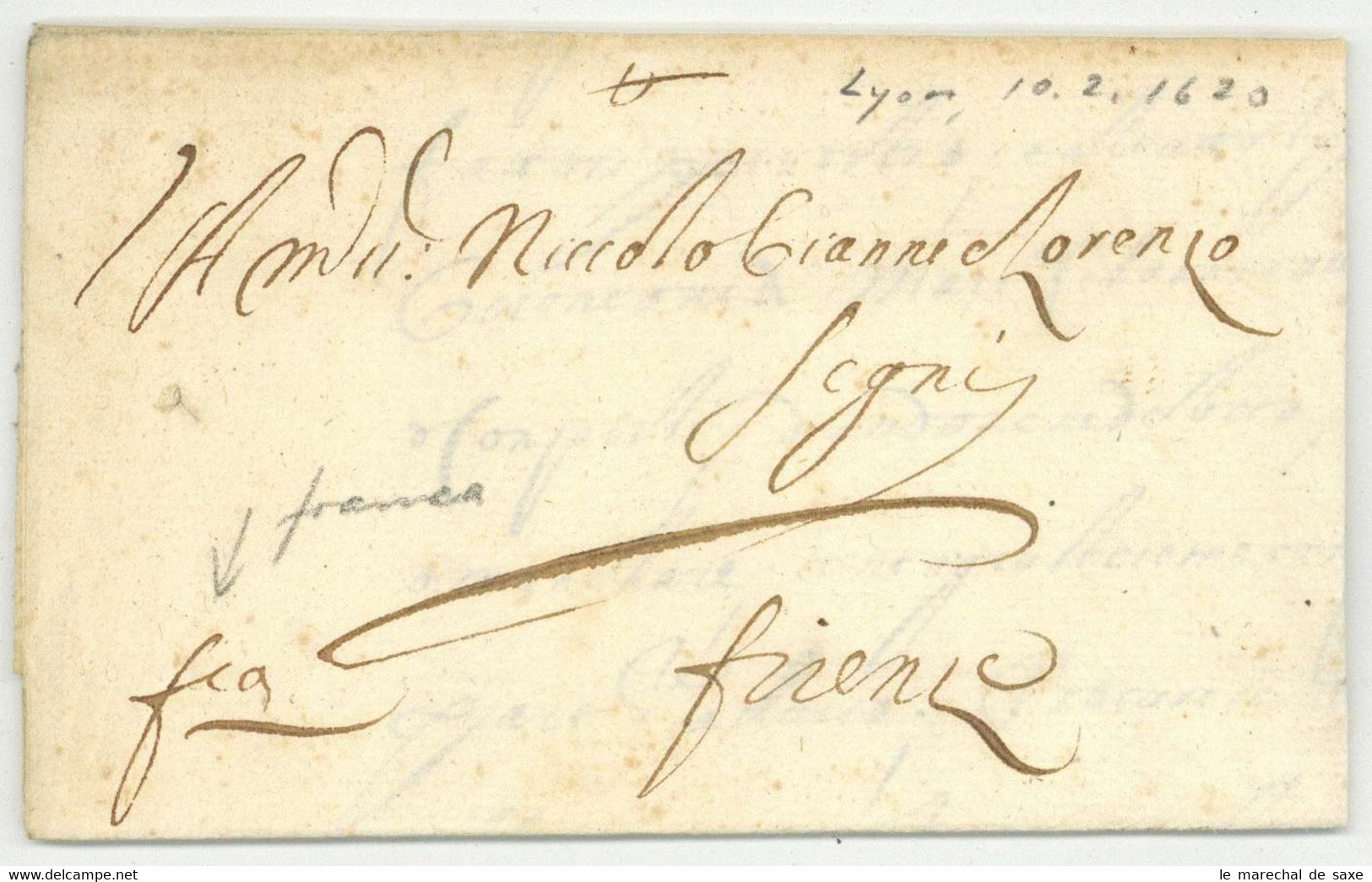 Lyon 1621 Pour Firenze Florence Italie Lettera Franca Port Paye - ....-1700: Precursores