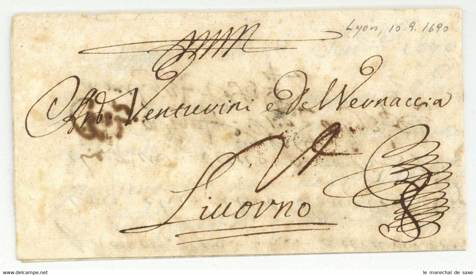 Lyon 1690 Pour Livorno Italie Lettre Taxee 24 - ....-1700: Vorläufer