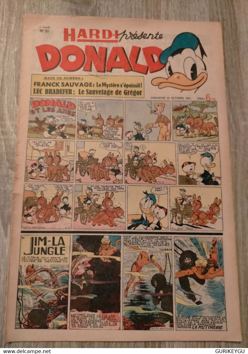 HARDI DONALD N° 31 TARZAN EDGAR RICE BURROUGHS JIM-LA JUNGLE Guy L'éclair LUC BRADEFER PIM PAM POUM 19/10/1947 - Donald Duck