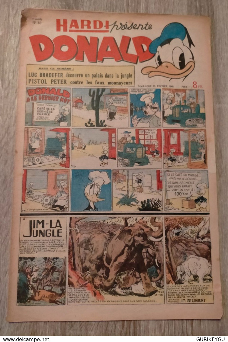 HARDI DONALD N° 48  JIM-LA JUNGLE Guy L'éclair LUC BRADEFER PIM PAM POUM 15/021948 - Donald Duck