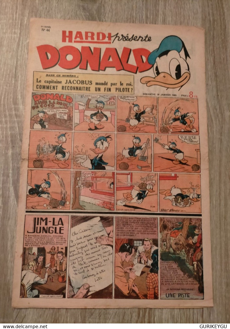 HARDI DONALD N° 44  JIM-LA JUNGLE Guy L'éclair LUC BRADEFER PIM PAM POUM 18/01/1948 - Donald Duck