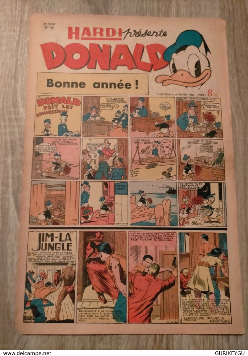 HARDI DONALD N° 42  JIM-LA JUNGLE Guy L'éclair LUC BRADEFER PIM PAM POUM 04/01/1948 - Donald Duck