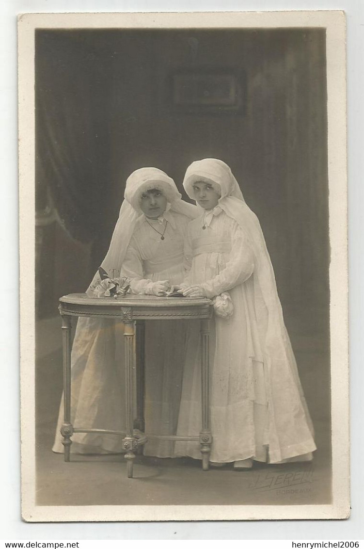 33 Gironde Bordeaux Jeunes Filles Communiantes Avec Coiffe Carte Photo De Sereni - Bordeaux