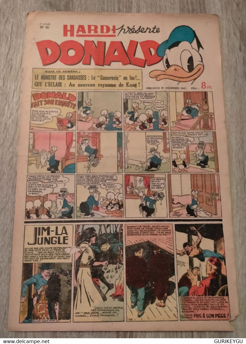 HARDI DONALD N° 40  JIM-LA JUNGLE Guy L'éclair LUC BRADEFER PIM PAM POUM 21/12/1947 - Donald Duck