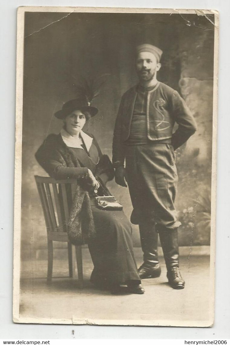 Femme Et Zouave Militaire   Carte Photo - A Identifier