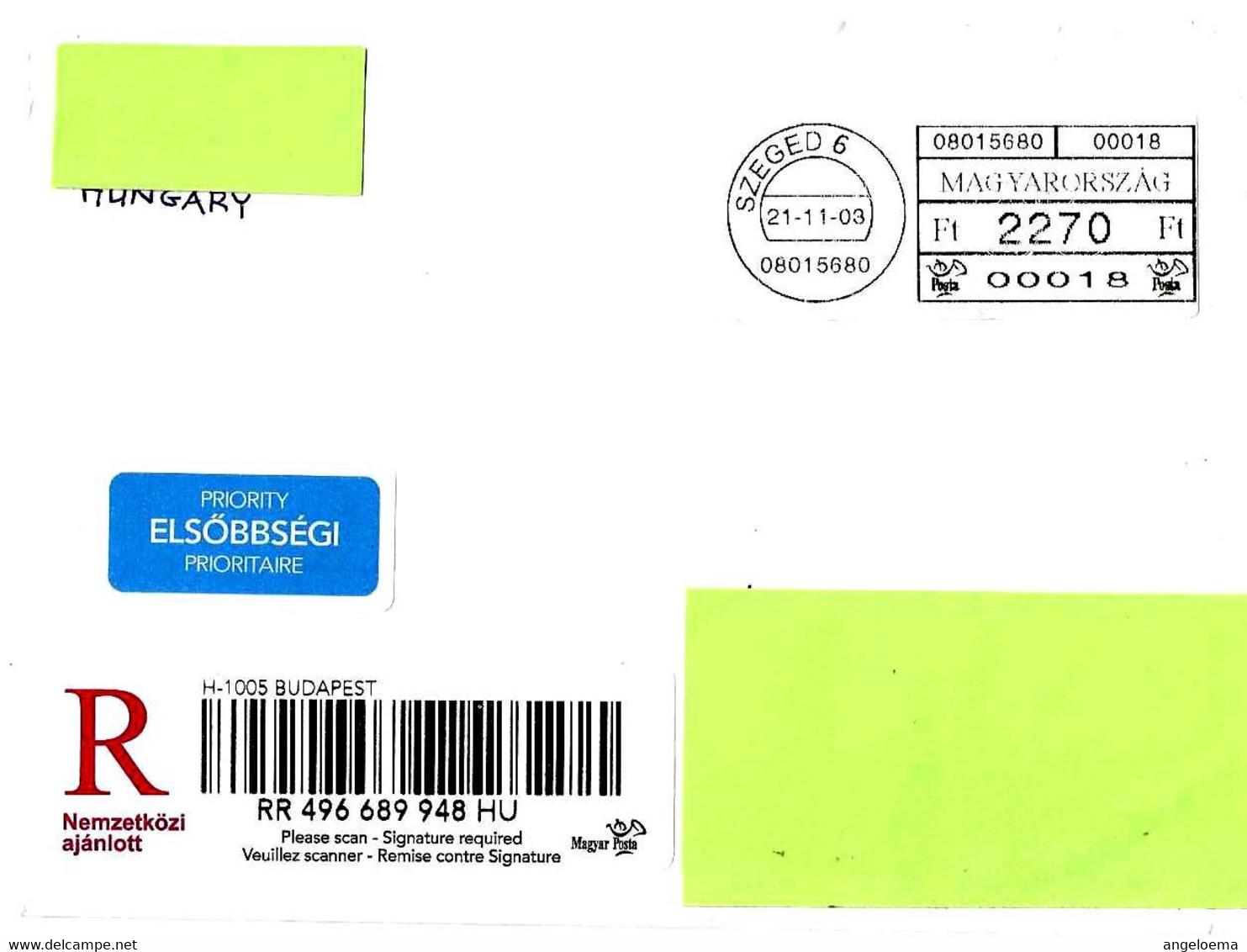 UNGHERIA HUNGARY MAGYAR - 2021 SZEGED Raccomandata Per L'Italia Con Etichette MAGYARORSZAG - 6147 - Covers & Documents
