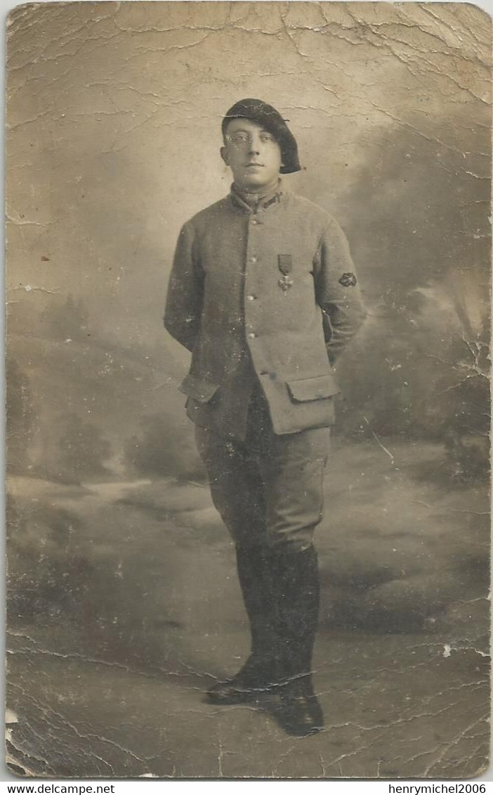 Militaria Militaire Chasseur Alpin Avec Décoration Croix De Guerre Cachet Rapid Photo Grenoble - Weltkrieg 1914-18