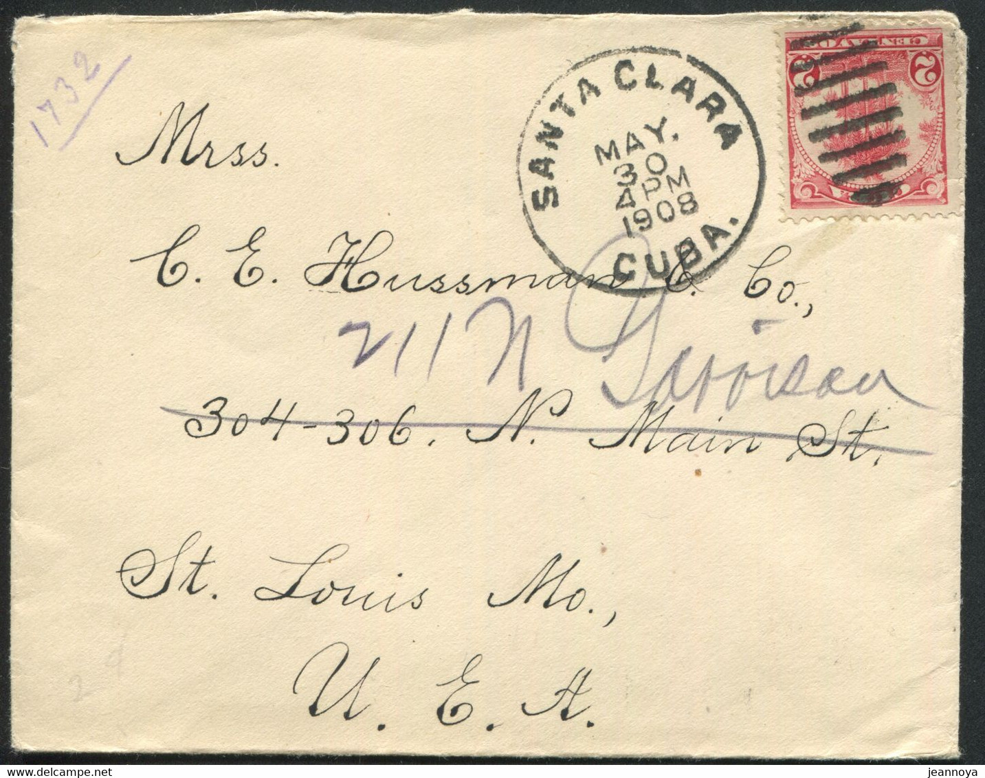 CUBA - N° 143 / LETTRE DE SANTA CLARA LE 30/5/1908 POUR LES USA - TB - Lettres & Documents