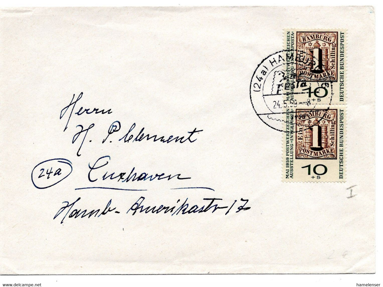 55868 - Bund - 1959 - 2@10Pfg. Interposta A. Bf. M. SoStpl. HAMBURG - INTERPOSTA -> Cuxhaven - Lettres & Documents