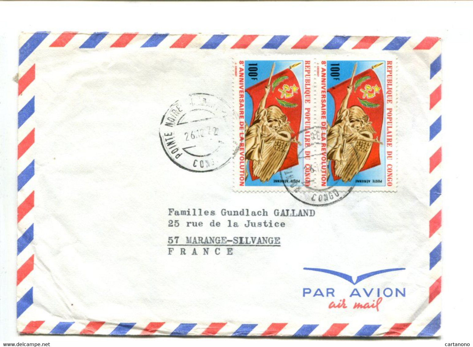 CONGO Pointe Noire 1972 -  Affr. Sur Lettre Par Avion - An. De La Révolution - Andere & Zonder Classificatie