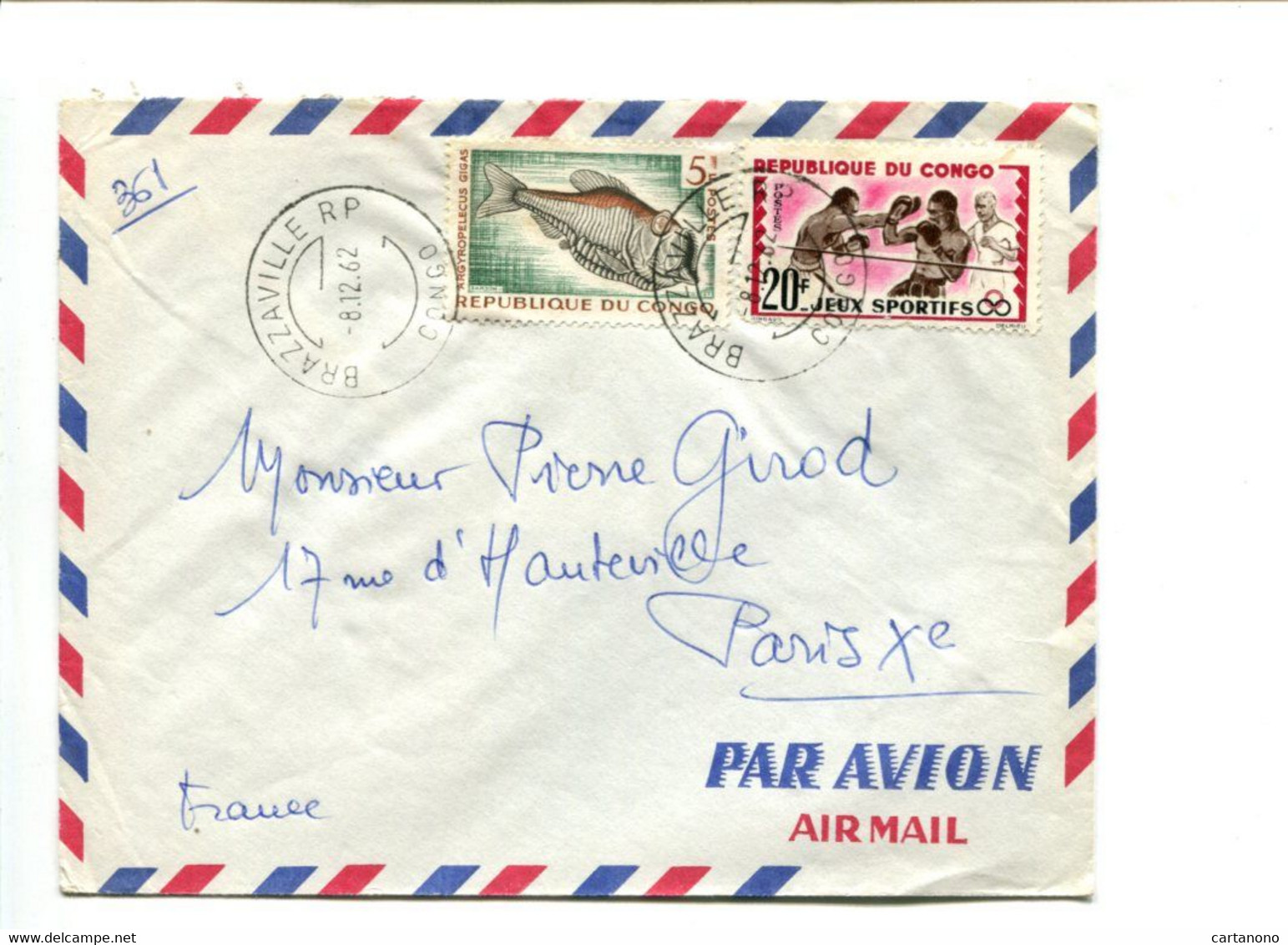 CONGO Brazzaville 1962 - Affr. Sur Lettre Par Avion - Poisson Boxe - Otros & Sin Clasificación