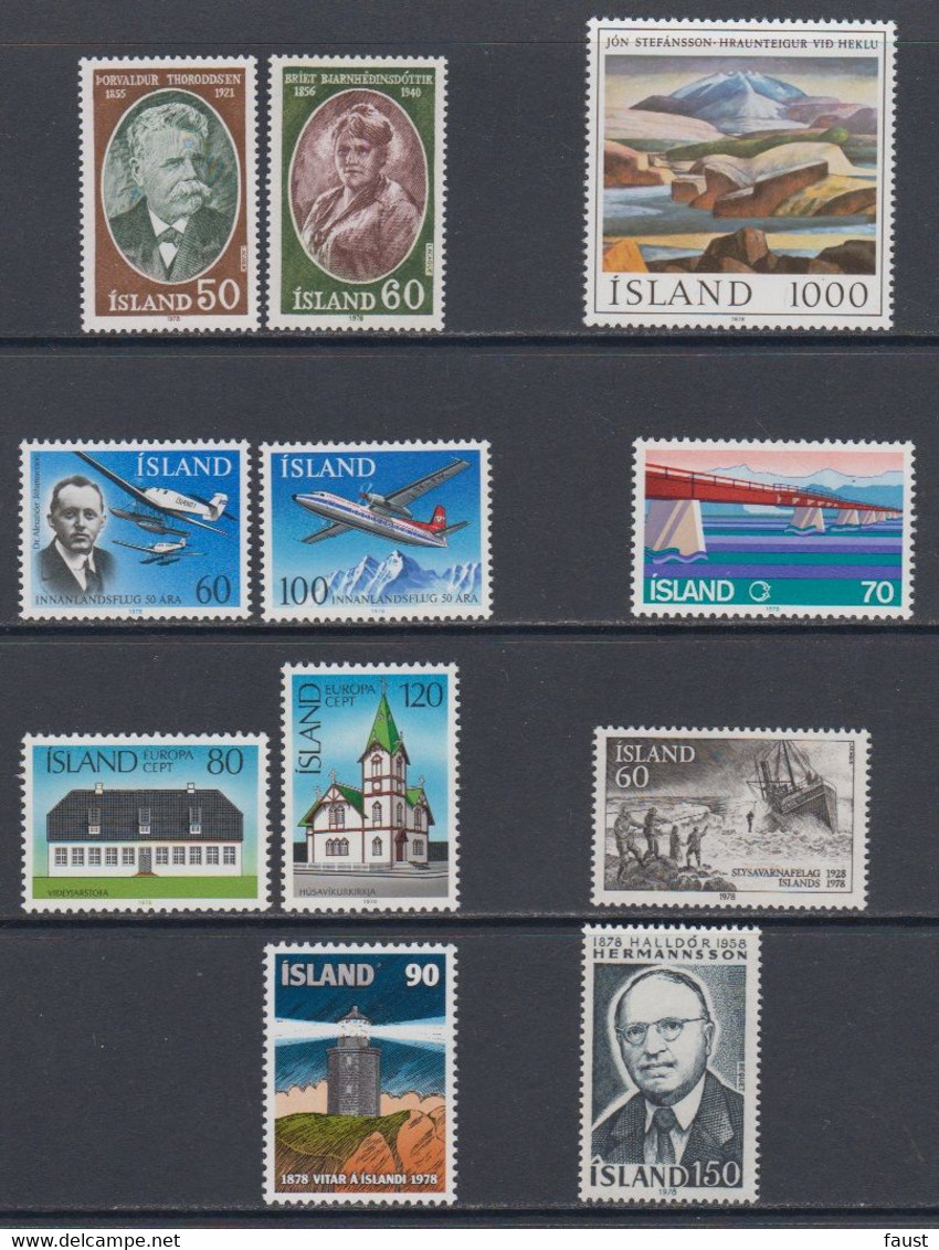 1978 ** Islande (sans Charn., MNH, Postfrish) Complete Yv 481/91  Mi 528/38  FA 565/75 (11v) - Full Years