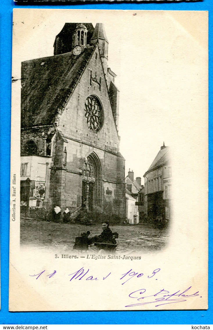 N14-185, Illiers, Animée, église Saint-Jacques, 3, Précurseur, Circulée 1903 - Illiers-Combray