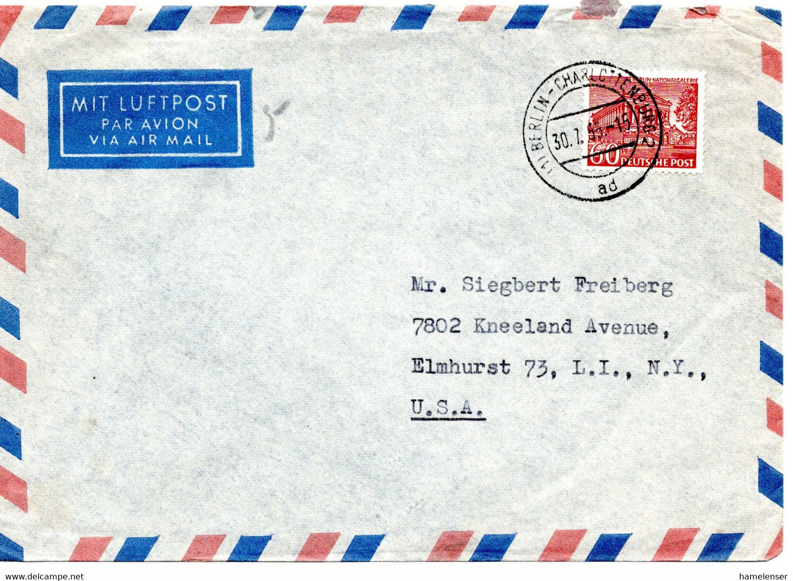 55880 - Berlin - 1955 - 60Pfg. Bauten EF A. LpBf. BERLIN -> Long Island, NY (USA) - Storia Postale