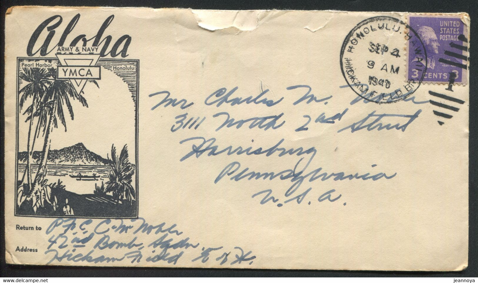 HAWAI - USA N° 372 / LETTRE OBL.  " HICKAM FIELD BR. LE 4/9/1940 " POUR LES USA. TB - Hawaii