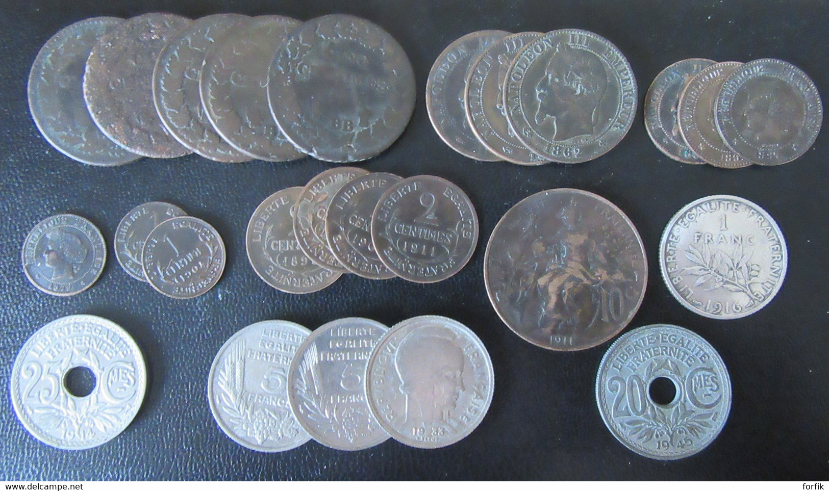 France - Lot De 25 Monnaies Entre 1797 (An 5) Et 1945 Dont 1 Franc Semeuse 1916 En Argent Et 20 Cts 1945 En Zinc - Collezioni