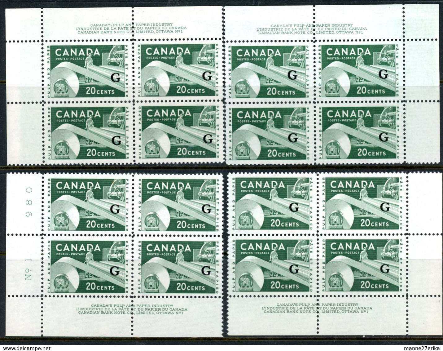 Canadas MNH PB's 1955-56 Paper Industry Overprinted - Aufdrucksausgaben