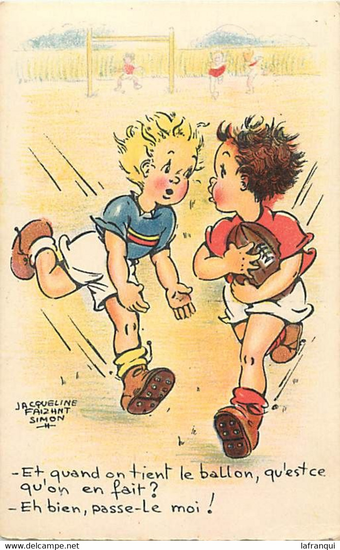 Themes Div-ref HH475- Illustrateurs - Illustrateur Jacqueline Faizant Simon -enfants -sports - Rugby - - Faizant