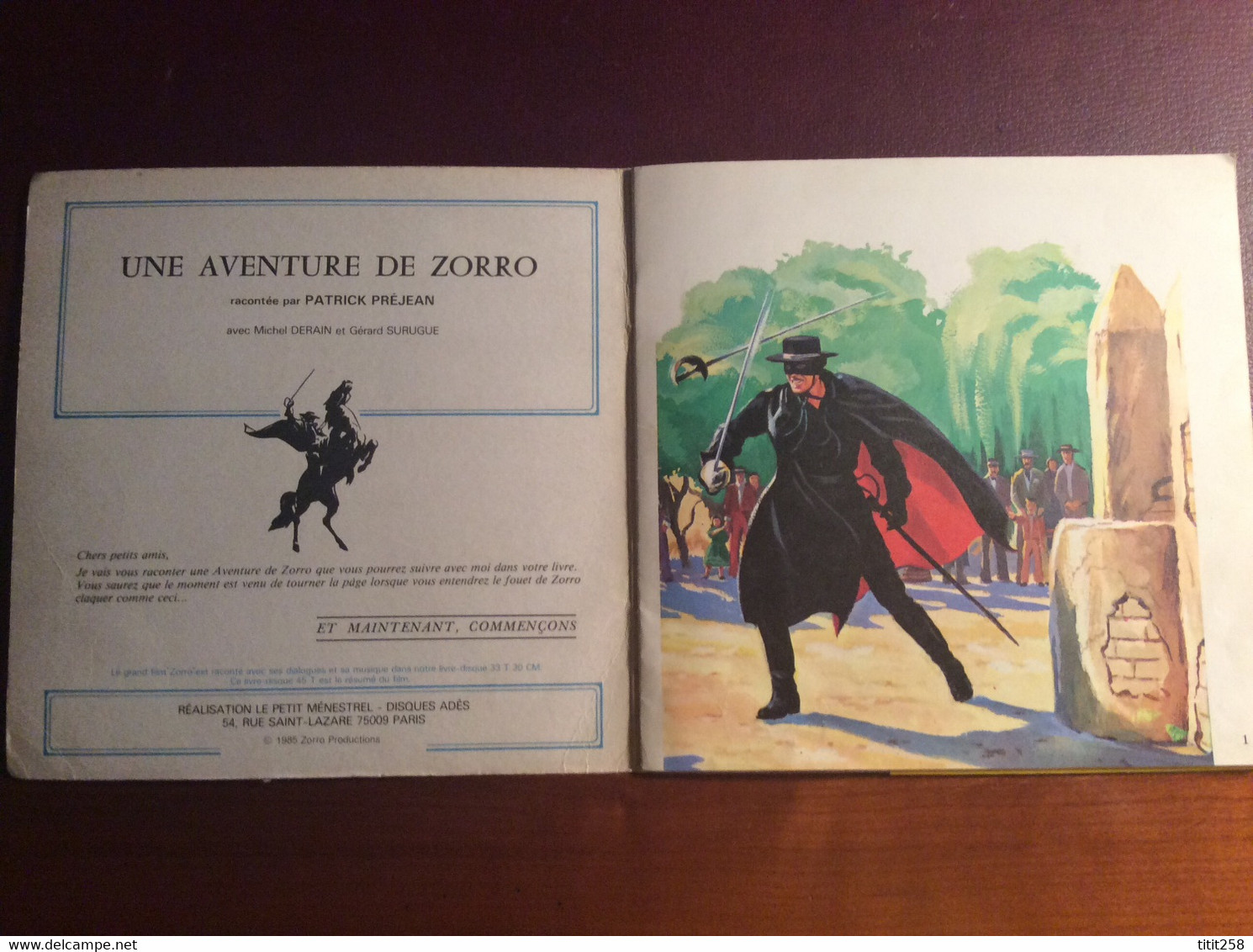 45 Tours  Vynil  ZORRO . BD . Bande Dessinées . Disney Chanel  .. Guy Williams  . - Niños