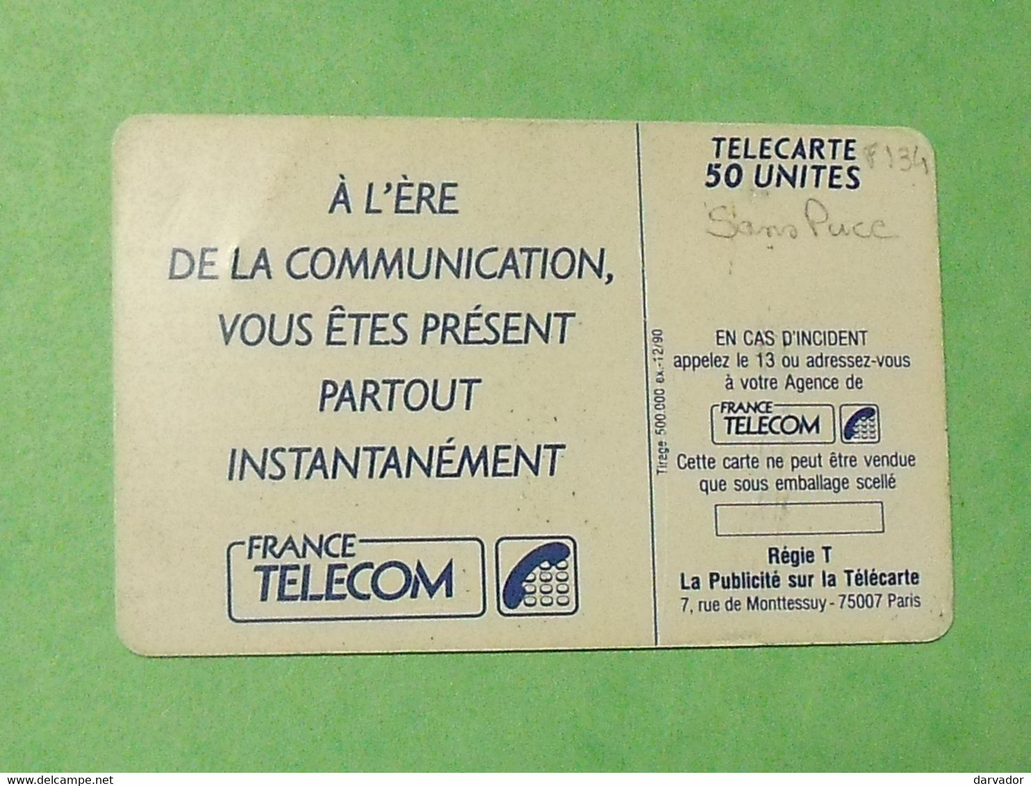 TLS / Télécarte 50 Unités : F134 Sans Puce Et Sans Trou De Puce ( Dans L'état ) - 1990
