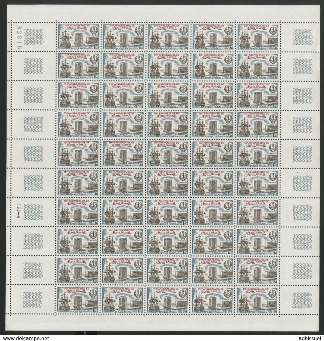 N° 2170 1,40 Fr ECOLE NAVALE Feuille De 50 Ex. Vendue à La Valeur Faciale. ** MNH COTE 40 € (voir Description) - Hojas Completas