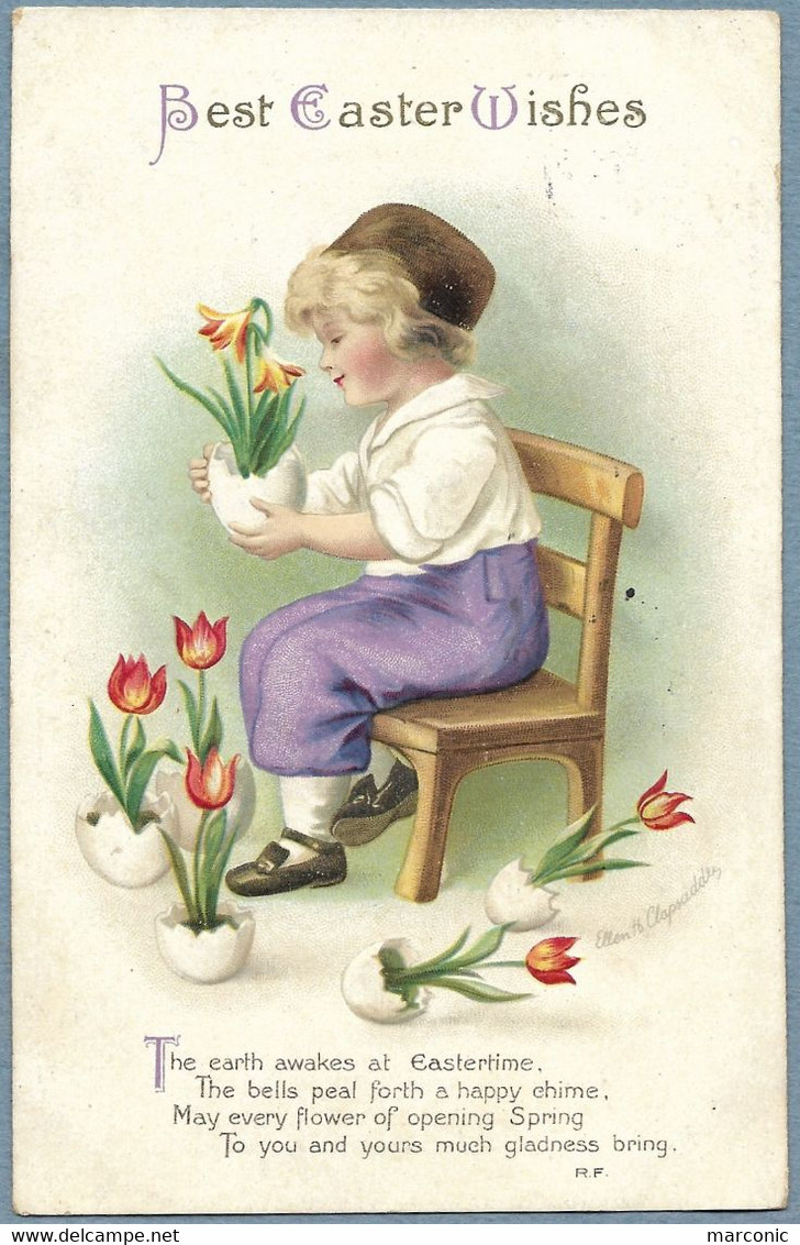 CPA Américaine Gaufrée - BEST EASTER WISHES, Pâques, CLAPSADDLE Illust, Tulipes Dans Oeufs - Clapsaddle