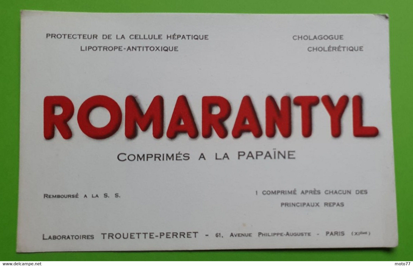 Buvard 554 - Laboratoire - ROMARANTYL - Etat D'usage : Voir Photos - 21.5x13.5 Cm Environ - Vers 1950 - Produits Pharmaceutiques