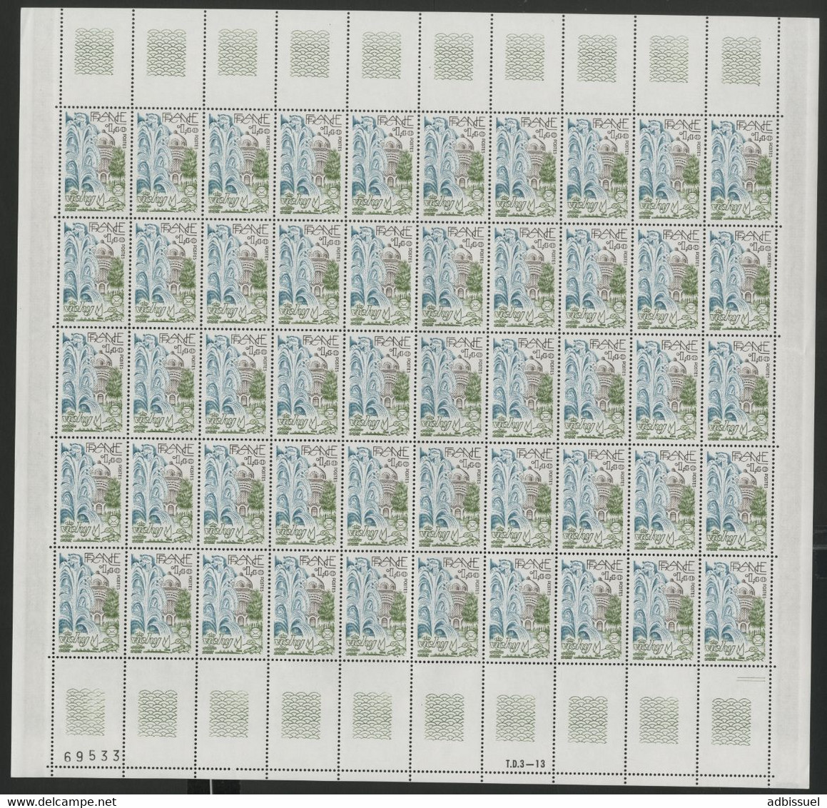 N° 2144 1,40 Fr VICHY Feuille De 50 Ex. Vendue à La Valeur Faciale. ** MNH COTE 40 € (voir Description) - Full Sheets