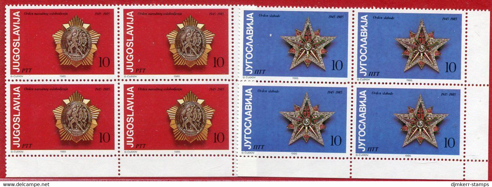 YUGOSLAVIA 1985 Anniversary Of Victory Blocks Of 4 MNH / **.  Michel 2107-08 - Nuovi