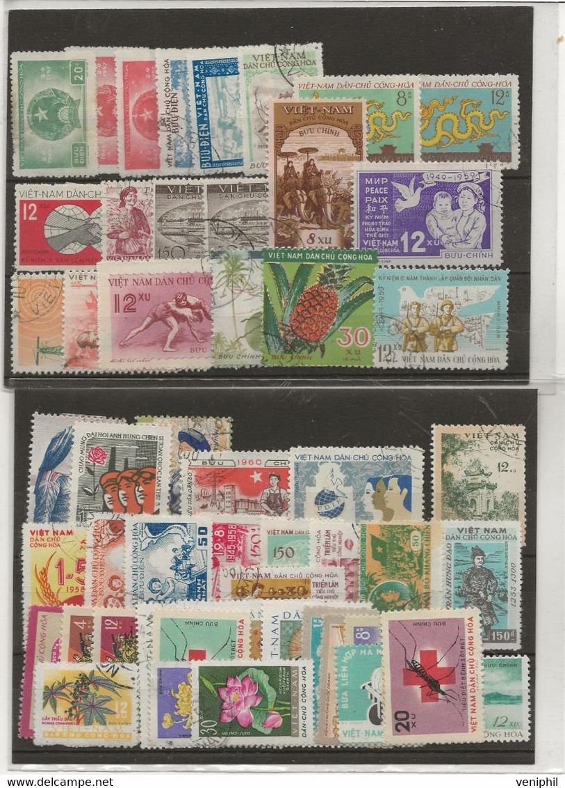 VIETNAM DU NORD - 2  POCHETTES TIMBRES NEUFS ET OBLITERES - ANNEE 1958-62  COTE :76 € - Vietnam