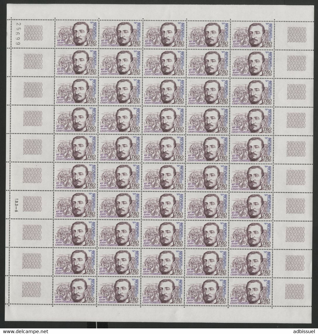 N° 2229 1,60 Fr A. CHANTEMESSE Feuille De 50 Ex. Vendue à La Valeur Faciale. ** MNH COTE 55 € (voir Description) - Feuilles Complètes