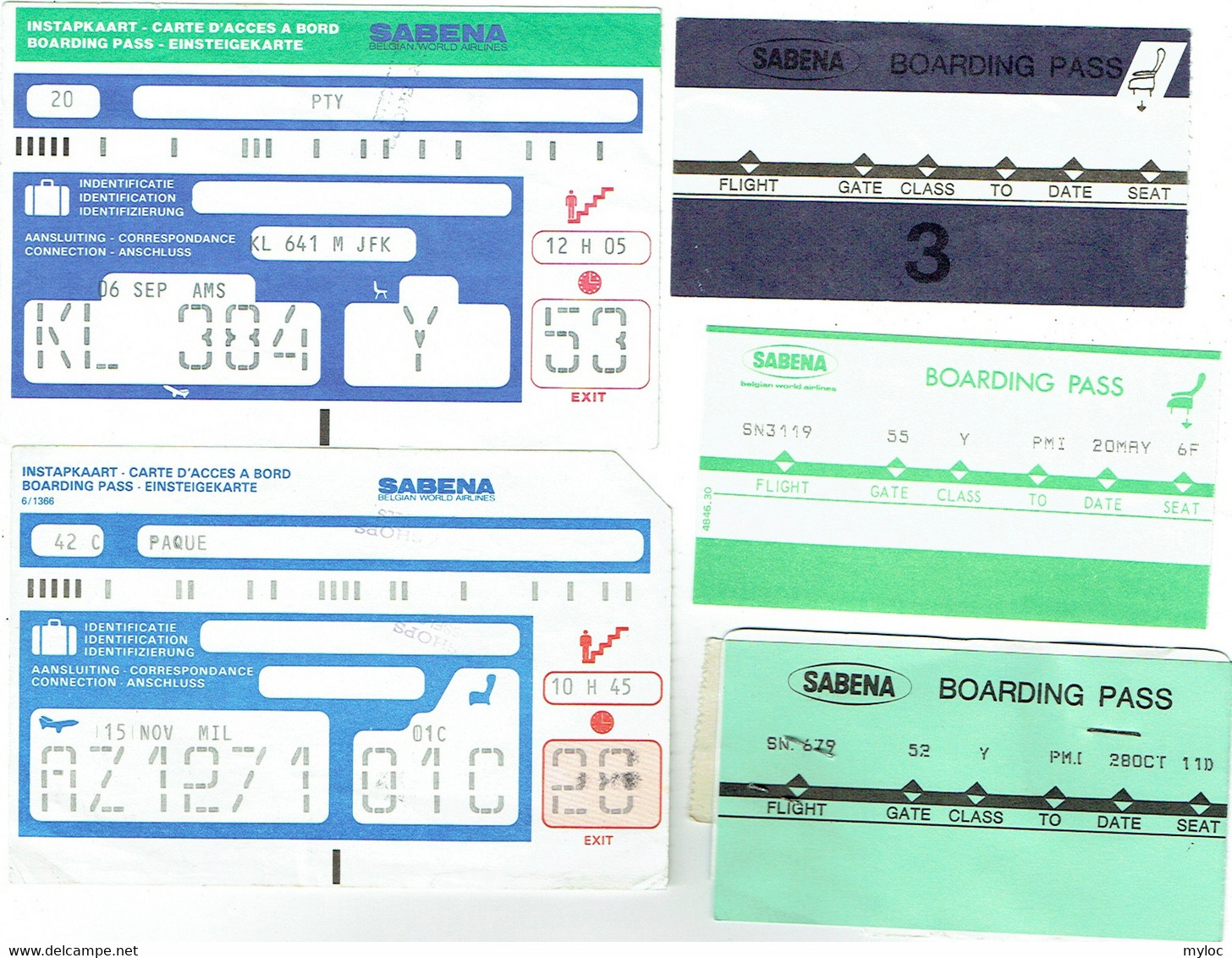 5x SABENA. Boarding Pass. Carte D'Acces à Bord. Lot De 5 Articles. - Tarjetas De Embarque