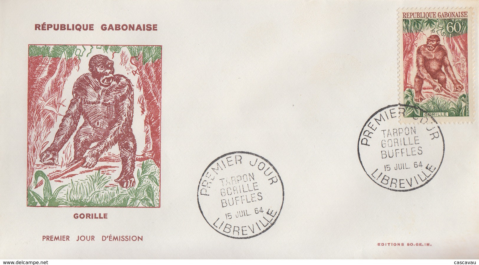 Enveloppe  FDC  1er  Jour   GABON   Gorille  D' Afrique   1964 - Gorillas