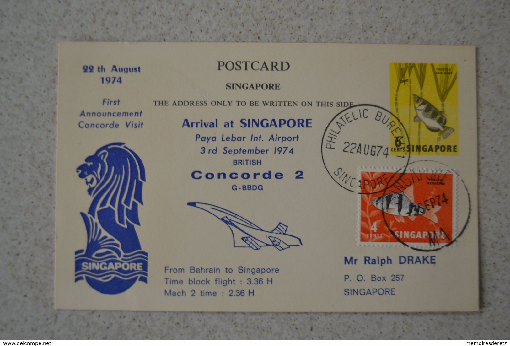 Avion CONCORDE 22/08/1974 Arrival At Singapore Singapour From Bahrein Bahrain - Concorde