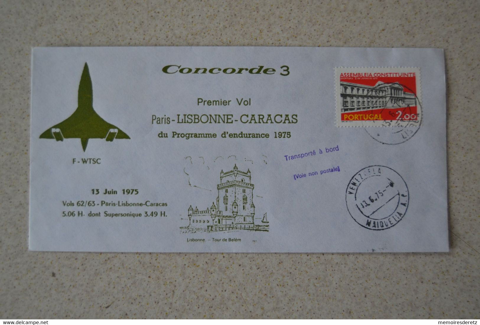 Avion CONCORDE 13/06/1975 Paris Lisbonne Caracas Du Programme D'endurance 1975 - Concorde