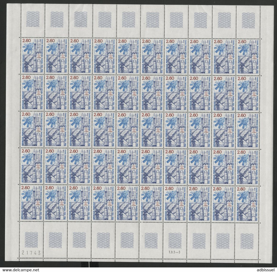 N° 2213 2,60 Fr ETUDES SPACIALES Feuille De 50 Ex. Vendue à La Valeur Faciale. ** MNH COTE 60 € Voir Description - Volledige Vellen