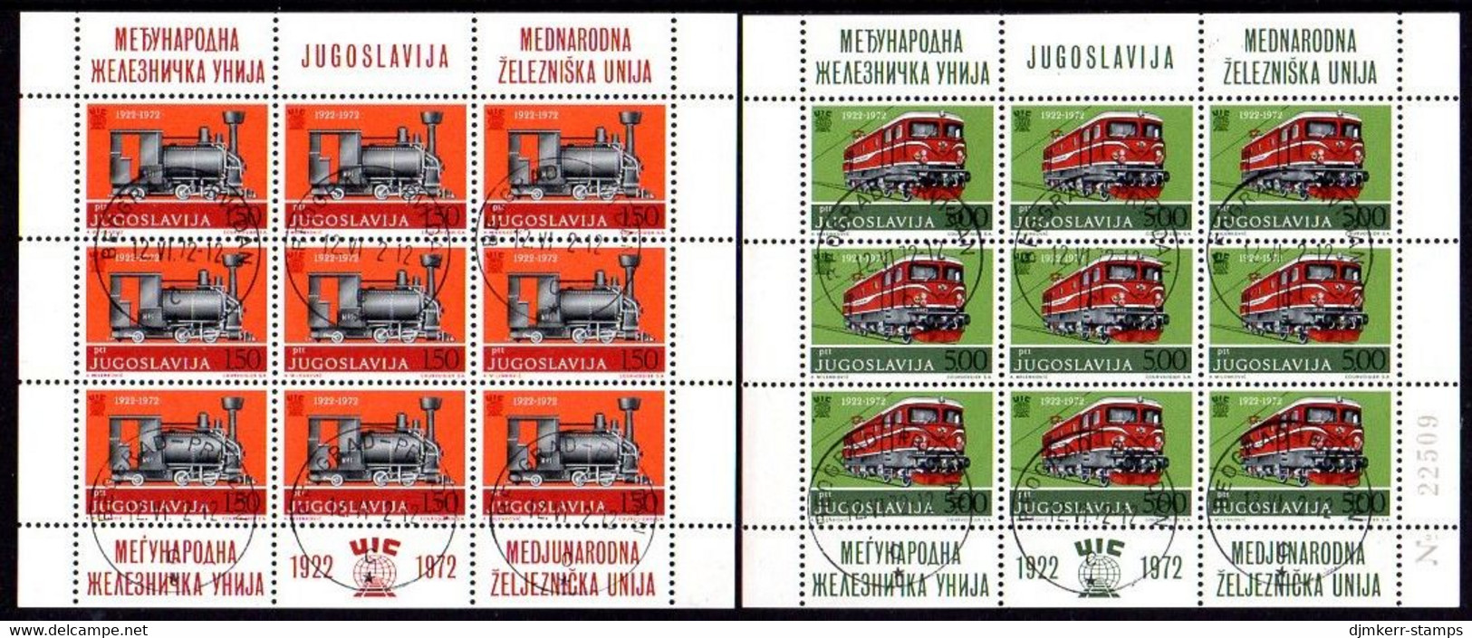 YUGOSLAVIA 1972 International Railway Union Sheetlets Used.  Michel 1469-70 - Hojas Y Bloques