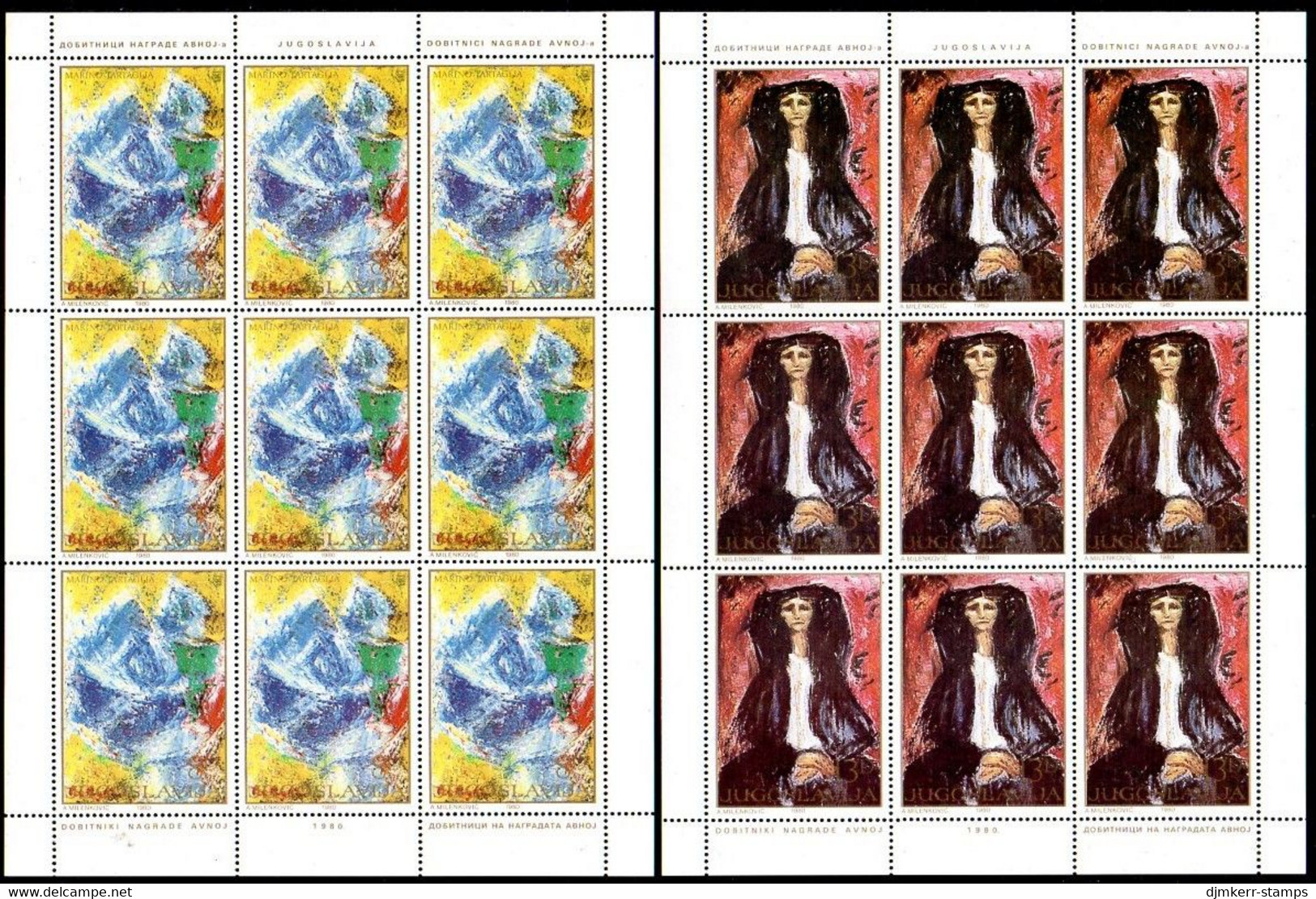 YUGOSLAVIA 1980 Paintings Sheetlets MNH / **.  Michel 1867-71 - Blocs-feuillets