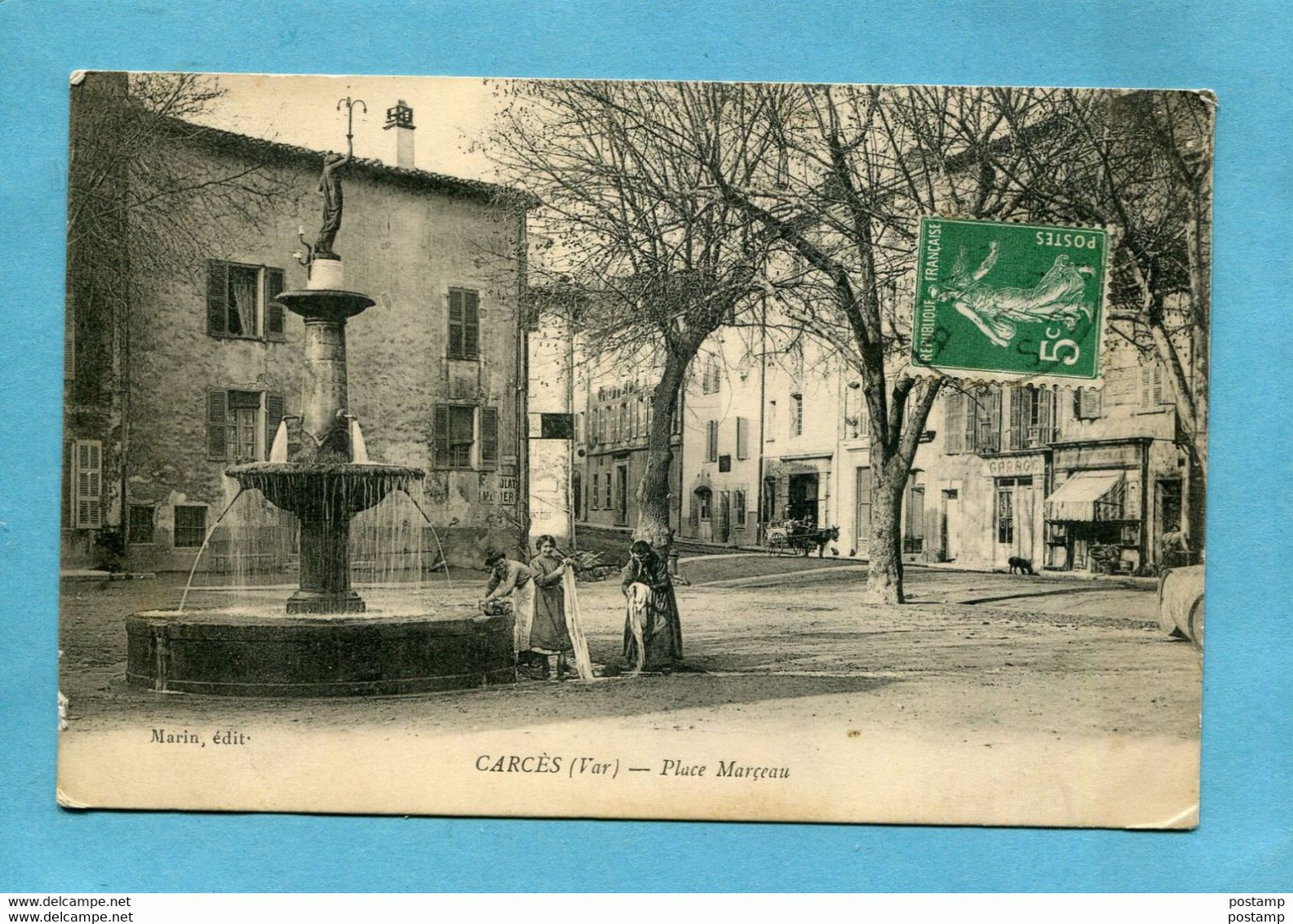 CARCES-femmes Faisant La Lessive-fontaine Place Marceau-beau Plan-édition-Marin-a Voyagé En 1908 - Carces