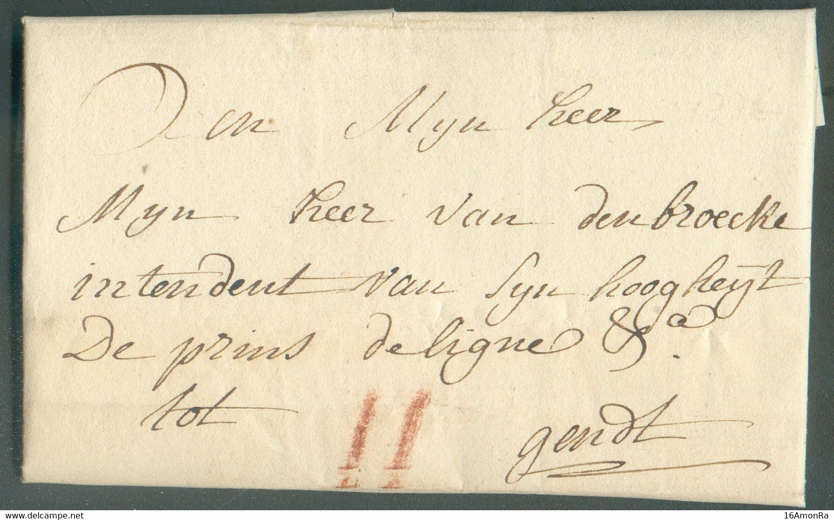 LAC De BRUGGE Le 3 Novembre 1776 Vers Gand (à L"Intendant Du Prince De Ligne) ; Port 'II' (craie Rouge). 18949 - 1714-1794 (Austrian Netherlands)