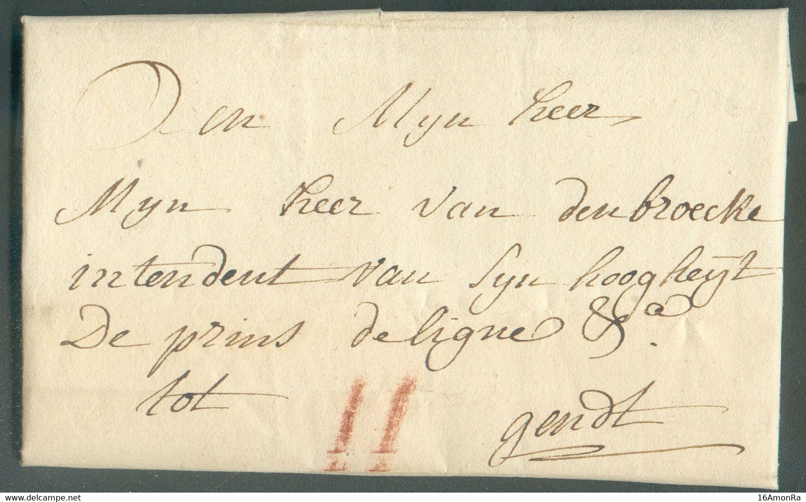 LAC De BRUGGE Le 3 Novembre 1776 Vers Gand (à L"Intendant Du Prince De Ligne) ; Port 'II' (craie Rouge). 18949 - 1714-1794 (Oostenrijkse Nederlanden)