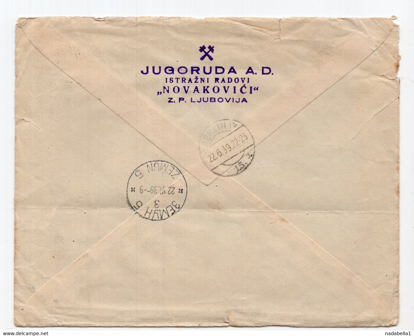 1939. KINGDOM OF YUGOSLAVIA,SERBIA,REGISTERED AIRMAIL COVER LJUBOVIJA TO BERLIN,GERMANY - Airmail