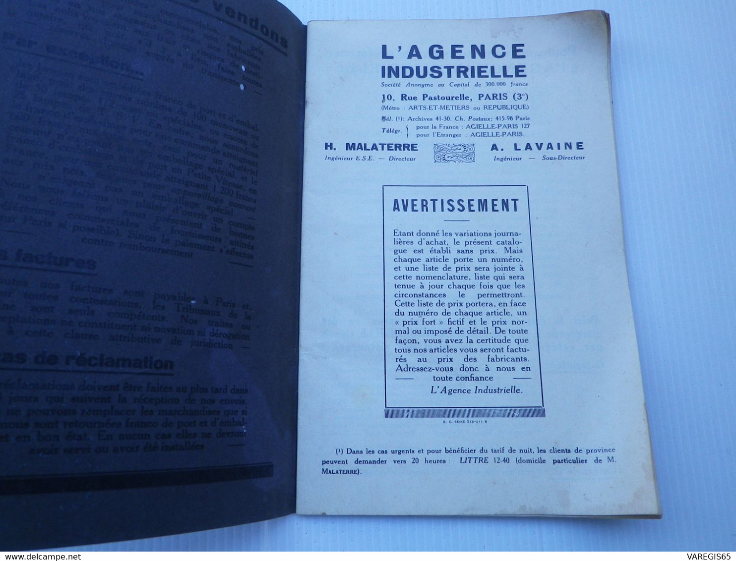 RARE PLAQUETTE PUBLICITAIRE CATALOGUE DE VENTE DE L' AGENCE INDUSTRIELLE - ANNEES 30 - APPAREILS ET PIECES DETACHEES TSF - Audio-Visual