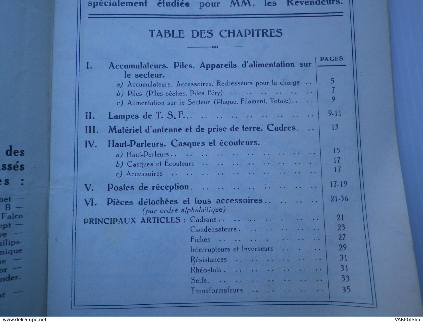 RARE PLAQUETTE PUBLICITAIRE CATALOGUE DE VENTE DE L' AGENCE INDUSTRIELLE - ANNEES 30 - APPAREILS ET PIECES DETACHEES TSF - Audio-Video