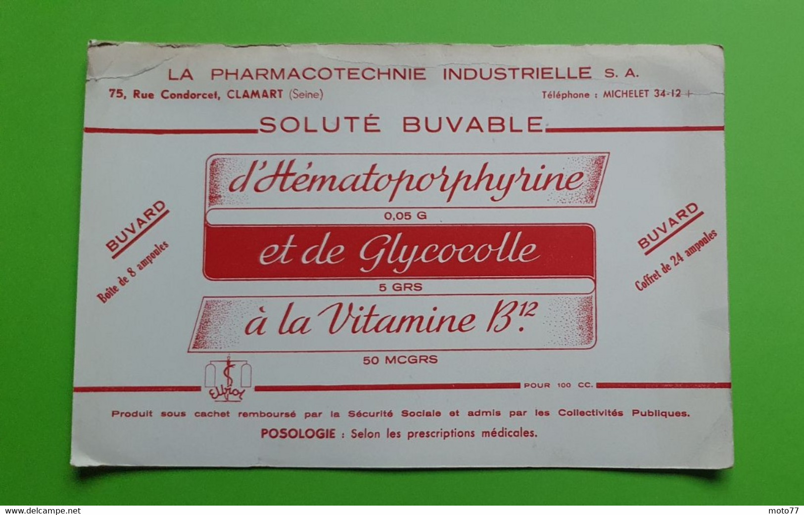 Buvard 476 - Laboratoire - HEMATOPORPHYRINE - Etat D'usage :voir Photos - 24x16 Cm Environ - Vers 1960 - Produits Pharmaceutiques