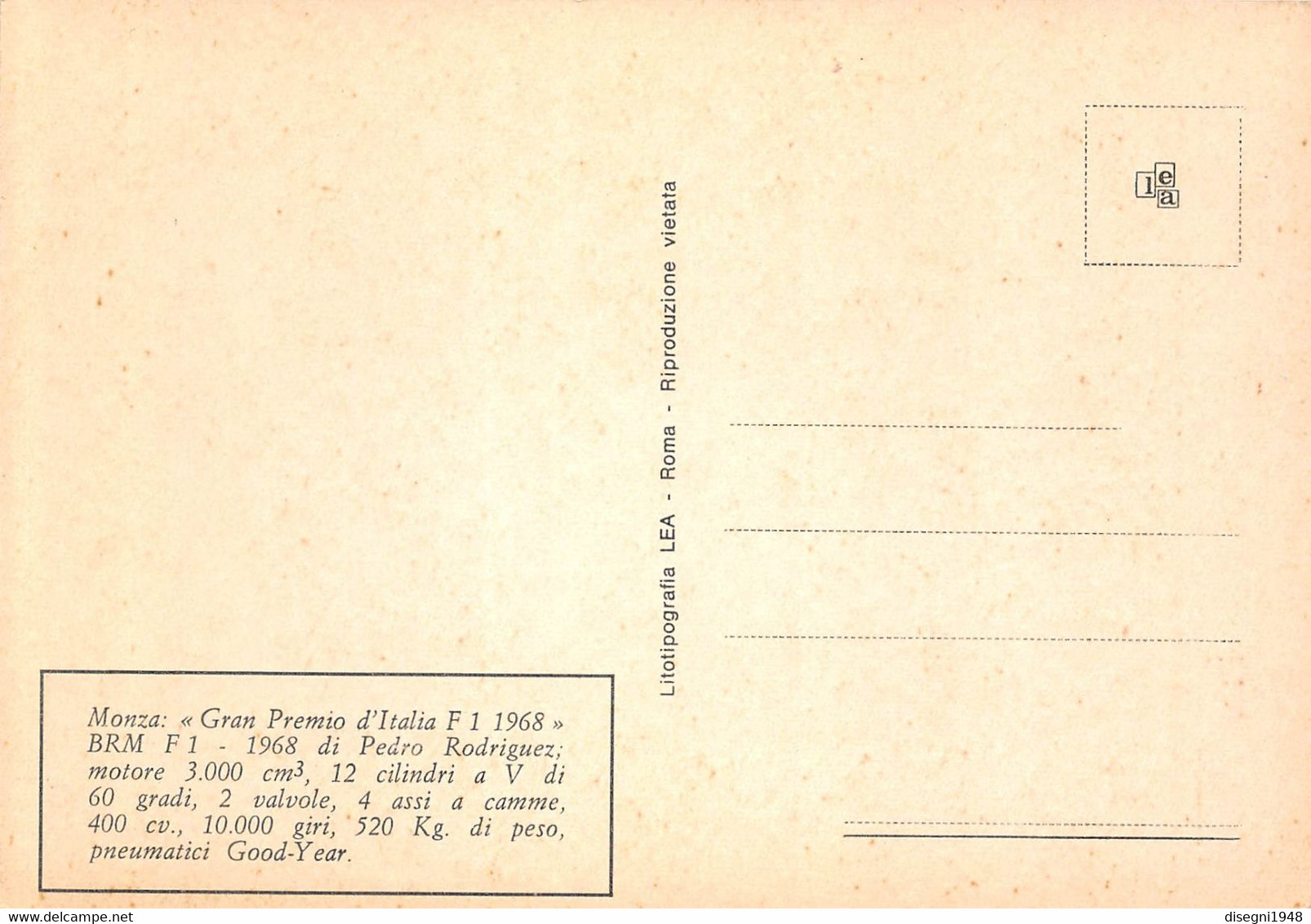 011004 " PEDRO RODRIGUEZ - BRM F. 1 1968 - GRAN PREMIO D'ITALIA 1968 - MONZA" CARTOLINA  ORIG. NON SPED. - Automobile - F1